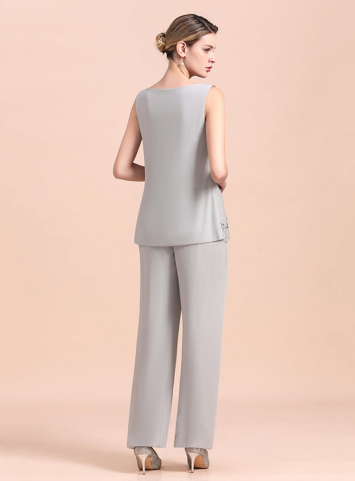 Straps Sleeveless Appliques Chiffon Jumpsuit-koscy