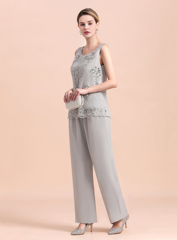 Straps Sleeveless Appliques Chiffon Jumpsuit-koscy