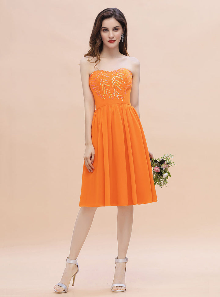 Sweetheart Strapless Chiffon Sequins Short Dress-koscy