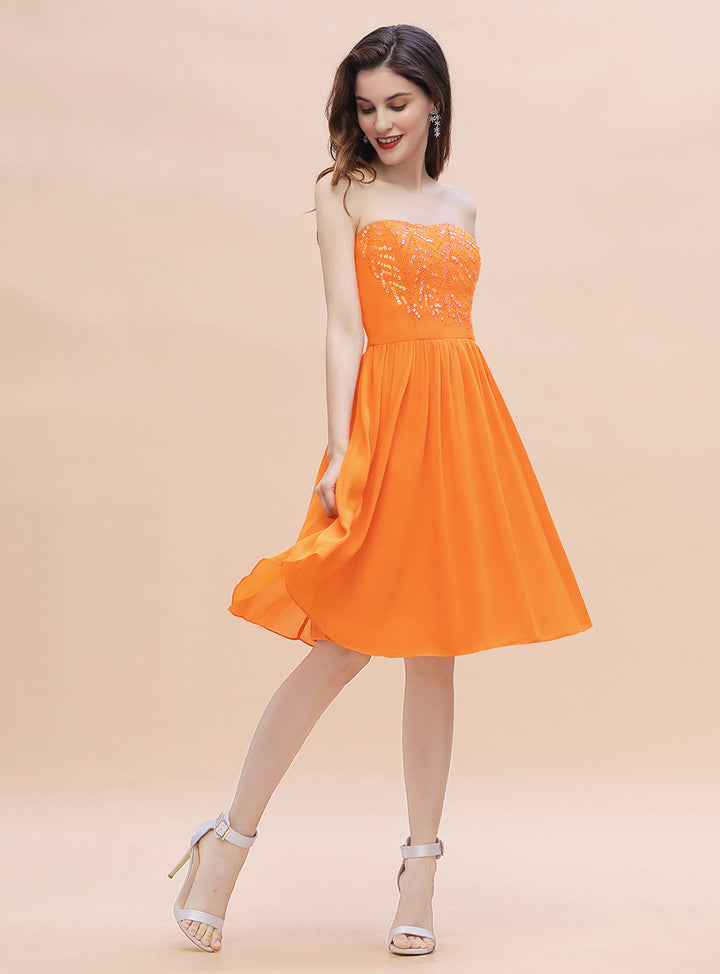 Sweetheart Strapless Chiffon Sequins Short Dress-koscy