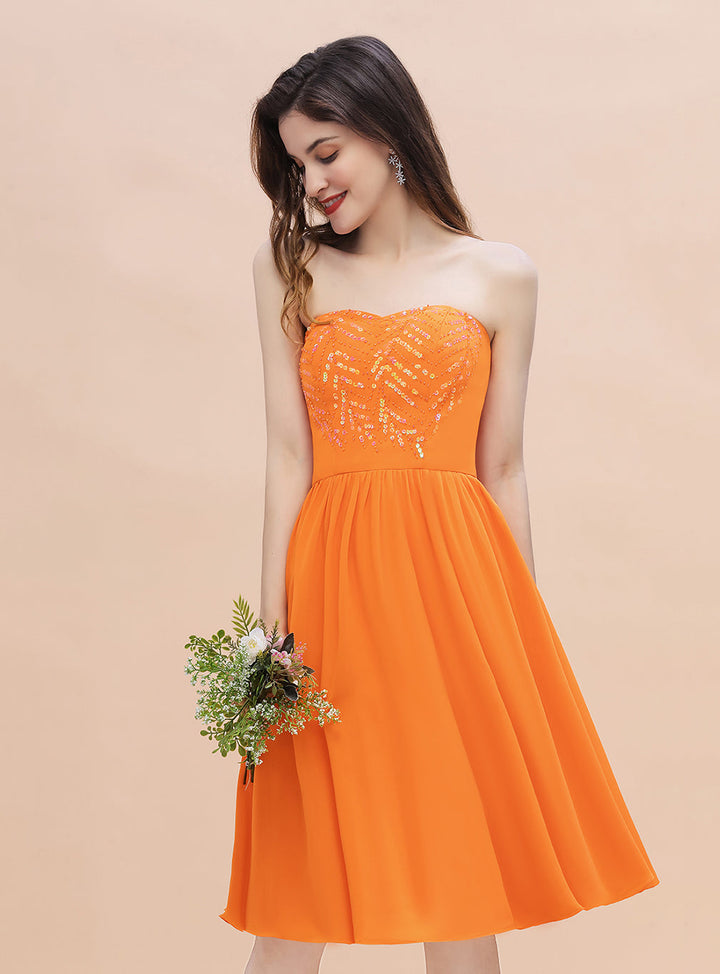 Sweetheart Strapless Chiffon Sequins Short Dress-koscy