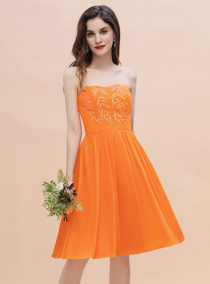 Sweetheart Strapless Chiffon Sequins Short Dress-koscy