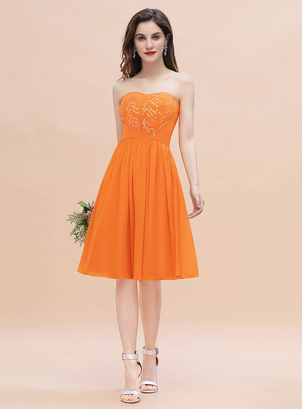 Sweetheart Strapless Chiffon Sequins Short Dress-koscy