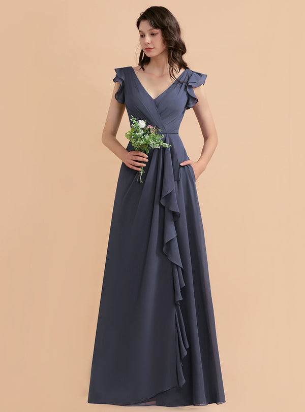 V-Neck Sleeveless Chiffon Floor-Length Dress-koscy