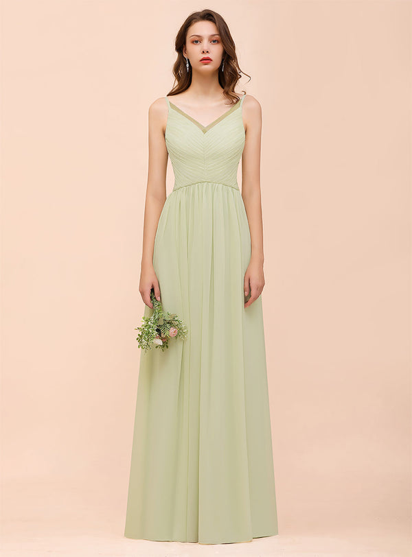 V-Neck Spaghetti Straps Floor-Length Dress-koscy