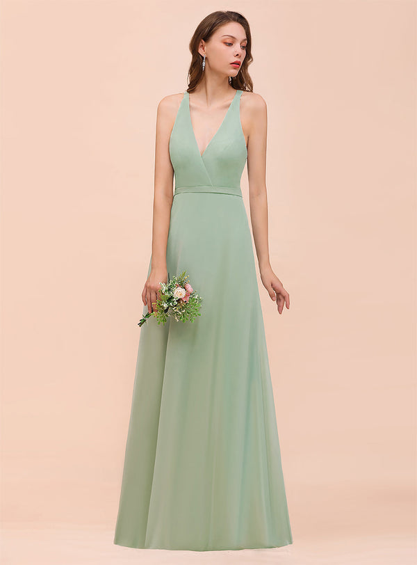 V-Neck Straps Sleeveless Floor-Length Dress-koscy