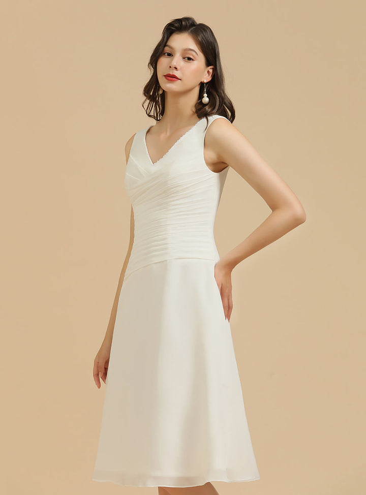 V-Neck Straps Sleeveless Knee-length Chiffon Dress-koscy