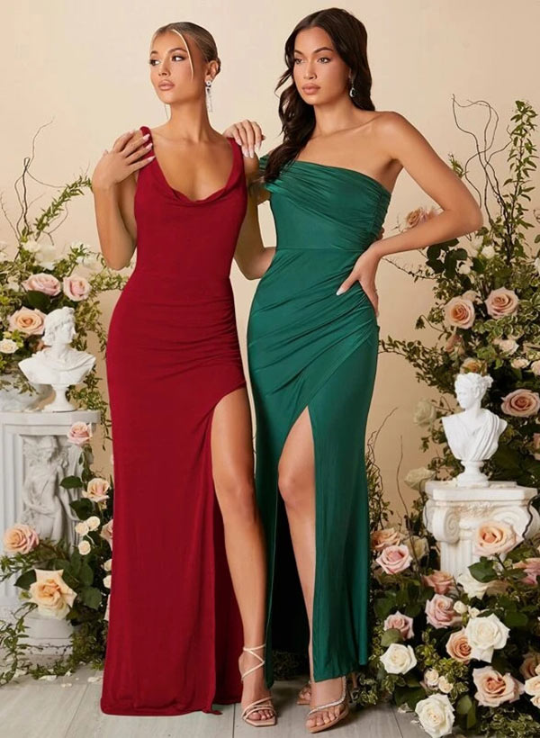 Floor-Length Sheath/Column Cowl Neck Chiffon Bridesmaid Dress