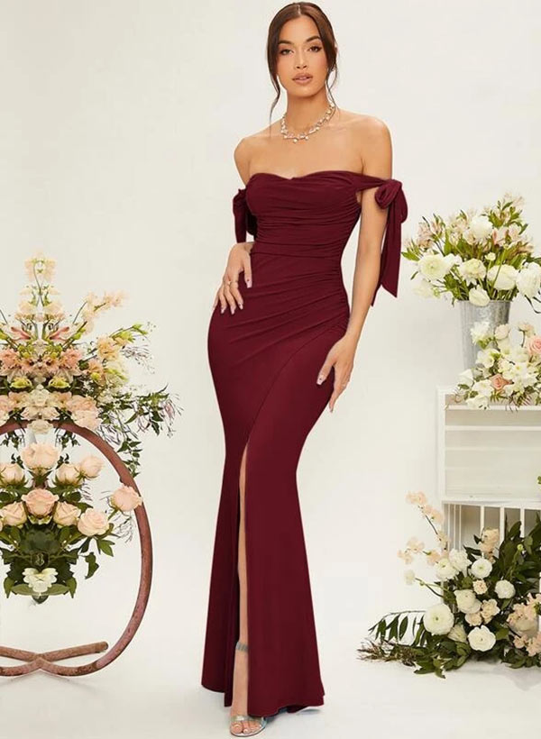 Off-the-Shoulder Trumpet/Mermaid Floor-Length Chiffon Bridesmaid Dress