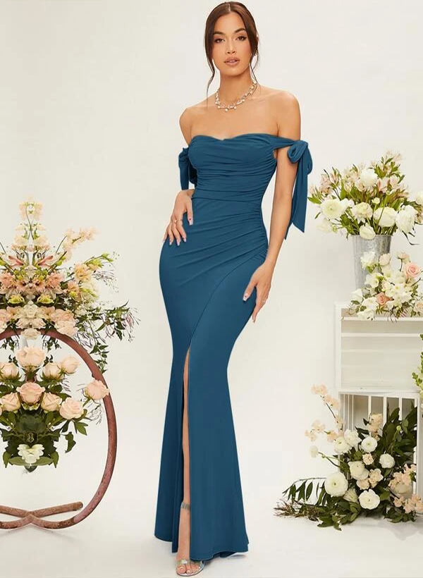 Off-the-Shoulder Trumpet/Mermaid Floor-Length Chiffon Bridesmaid Dress