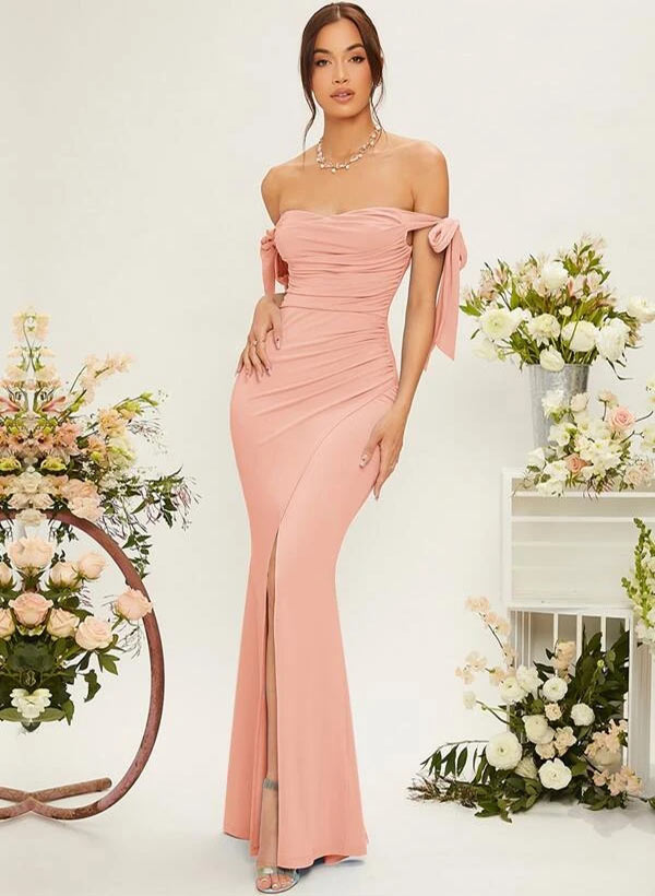 Off-the-Shoulder Trumpet/Mermaid Floor-Length Chiffon Bridesmaid Dress