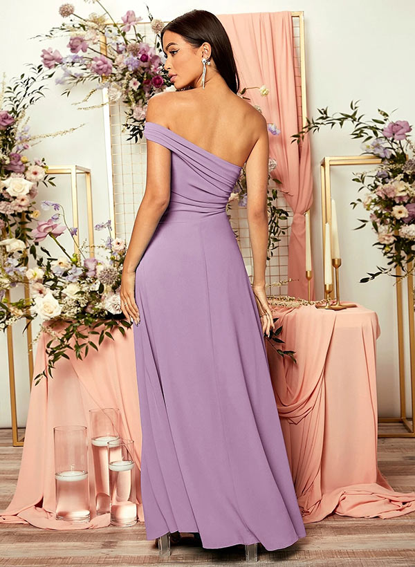 One-Shoulder A-Line Chiffon Prom Dress with Cascading Ruffles and Floor-Length Hem.