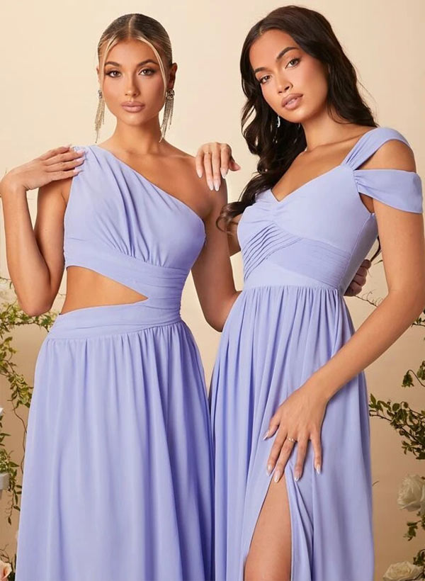 A-Line V-Neck Floor-Length Chiffon Bridesmaid Dress With Front Split