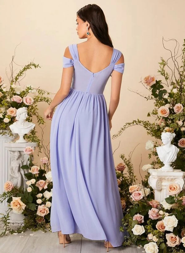 A-Line V-Neck Floor-Length Chiffon Bridesmaid Dress With Front Split