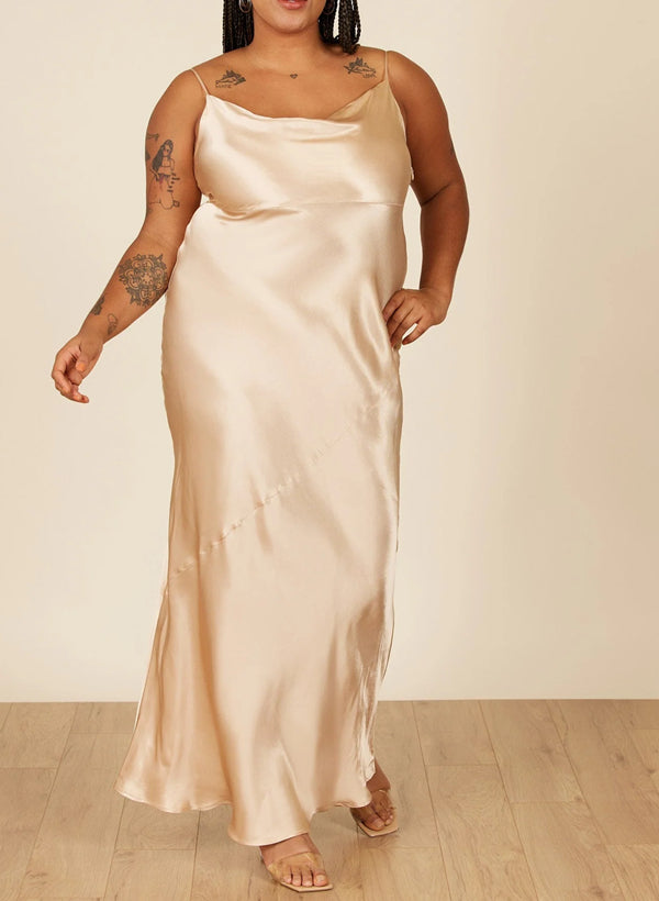 Sleeveless Silk-like Satin Floor-Length Bridesmaid Dress