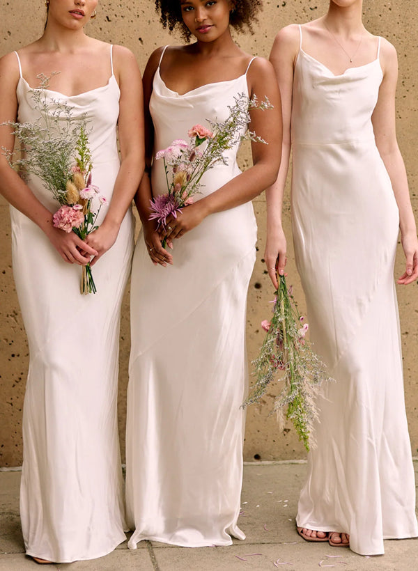 Sleeveless Silk-like Satin Floor-Length Bridesmaid Dress