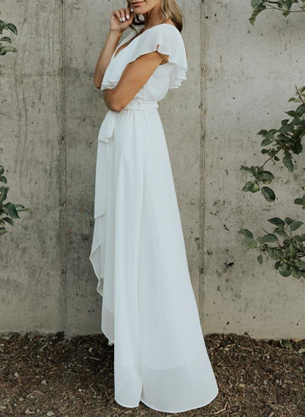 Chiffon Asymmetrical Bridesmaid Dress with Bows