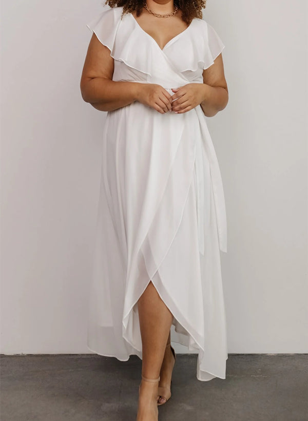 Chiffon Asymmetrical Bridesmaid Dress with Bows