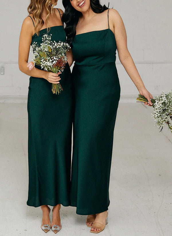 Satin Ankle-Length Bridesmaid Dress with Sheath/Column Square Neckline and Sleeveless