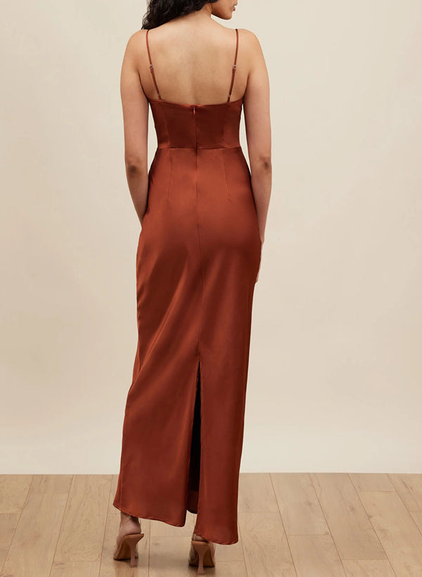 Satin Ankle-Length Bridesmaid Dress with Sheath/Column Square Neckline and Sleeveless