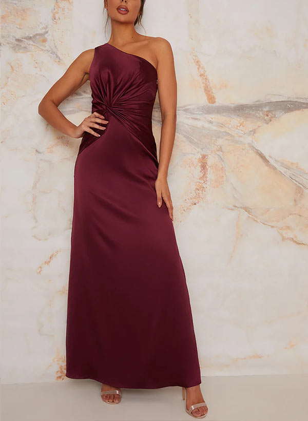 One-Shoulder Floor-Length Satin Bridesmaid Dress