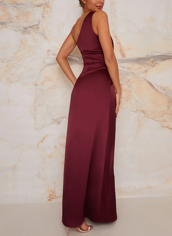 One-Shoulder Floor-Length Satin Bridesmaid Dress