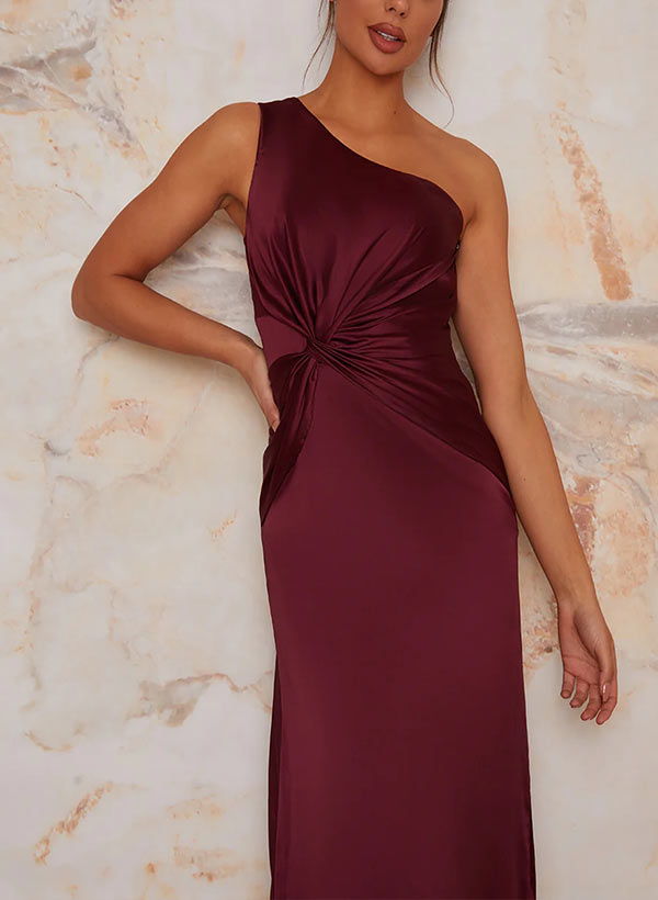 One-Shoulder Floor-Length Satin Bridesmaid Dress