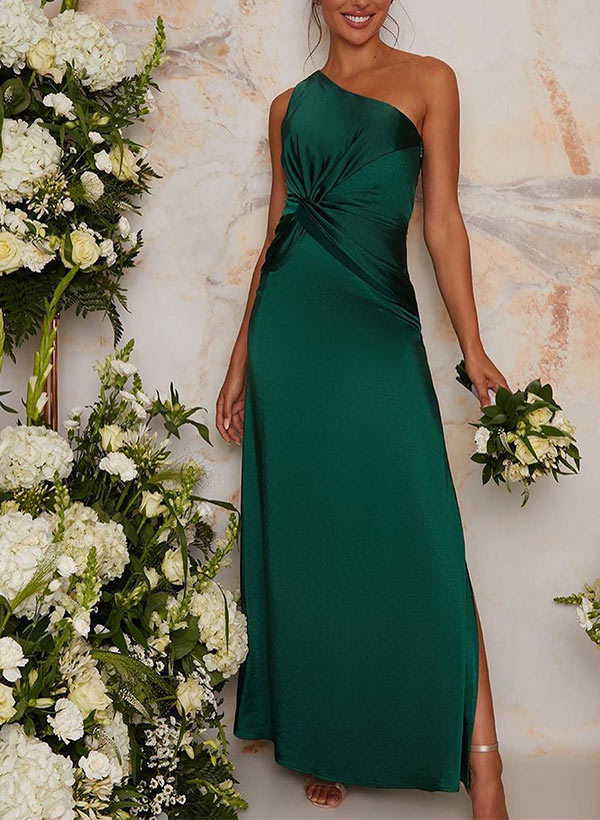 One-Shoulder Floor-Length Satin Bridesmaid Dress