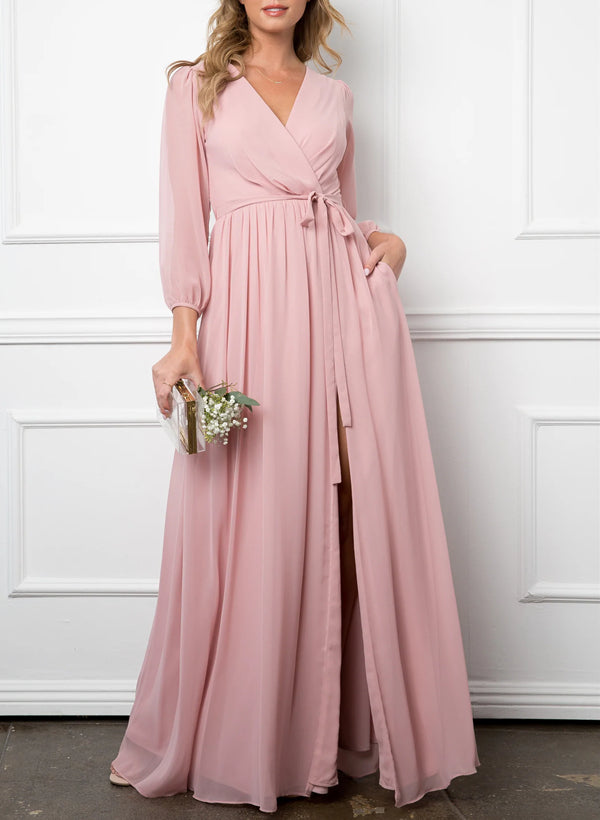 Elegant Bridesmaid Dress With Long Sleeves And A-Line Cut