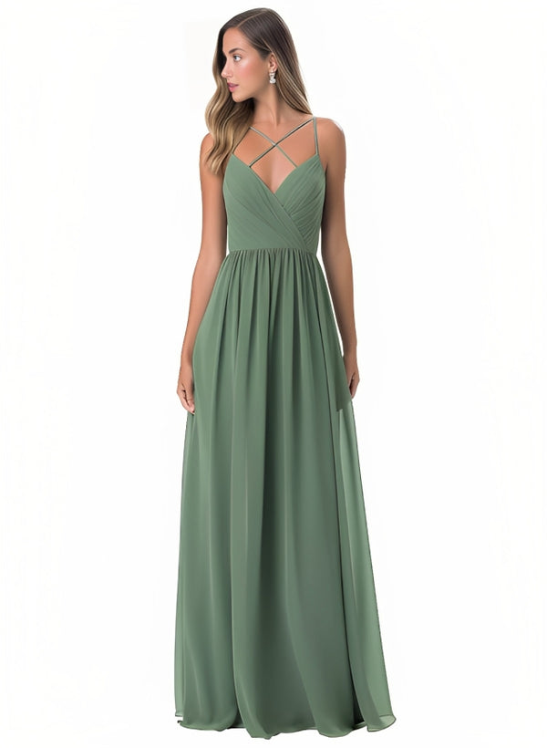 Floor-Length A-Line Bridesmaid Dress with Spaghetti Straps