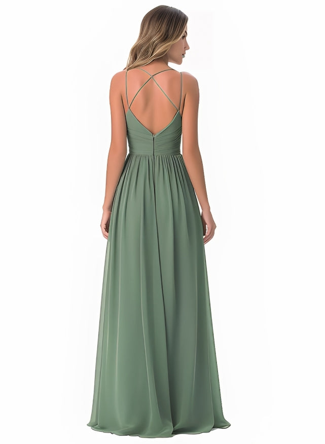 Floor-Length A-Line Bridesmaid Dress with Spaghetti Straps