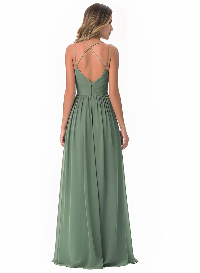 A-Line Chiffon Bridesmaid Dress With Simple V-Neck