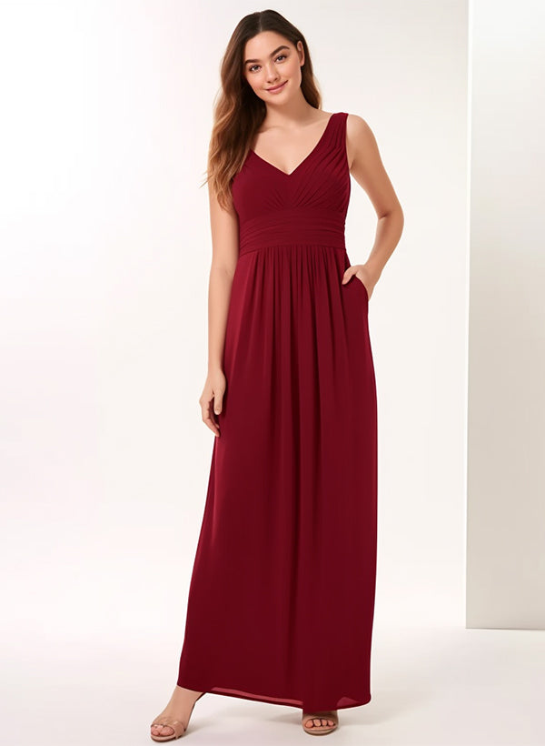 A-Line V-neck Bridesmaid Dresses With Ruffle