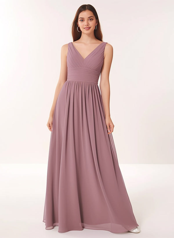 Ruffled Chiffon V-Neck Bridesmaid Dresses