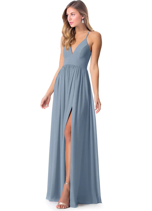 Open Back Chiffon Bridesmaid Dresses Featuring Front Split