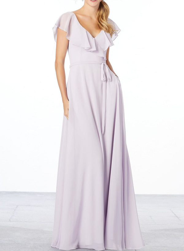 Chiffon A-Line Bridesmaid Dresses with Cascading Ruffles