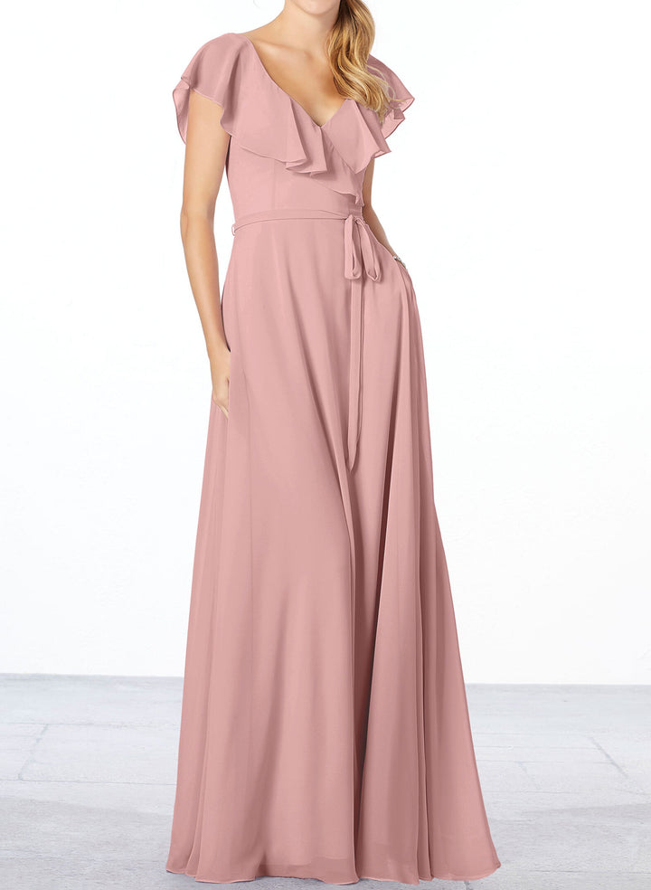 Chiffon A-Line Bridesmaid Dresses with Cascading Ruffles