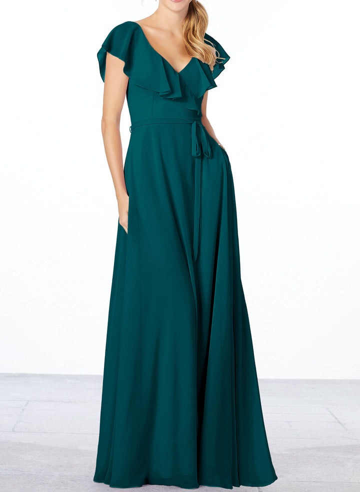 Chiffon A-Line Bridesmaid Dresses with Cascading Ruffles