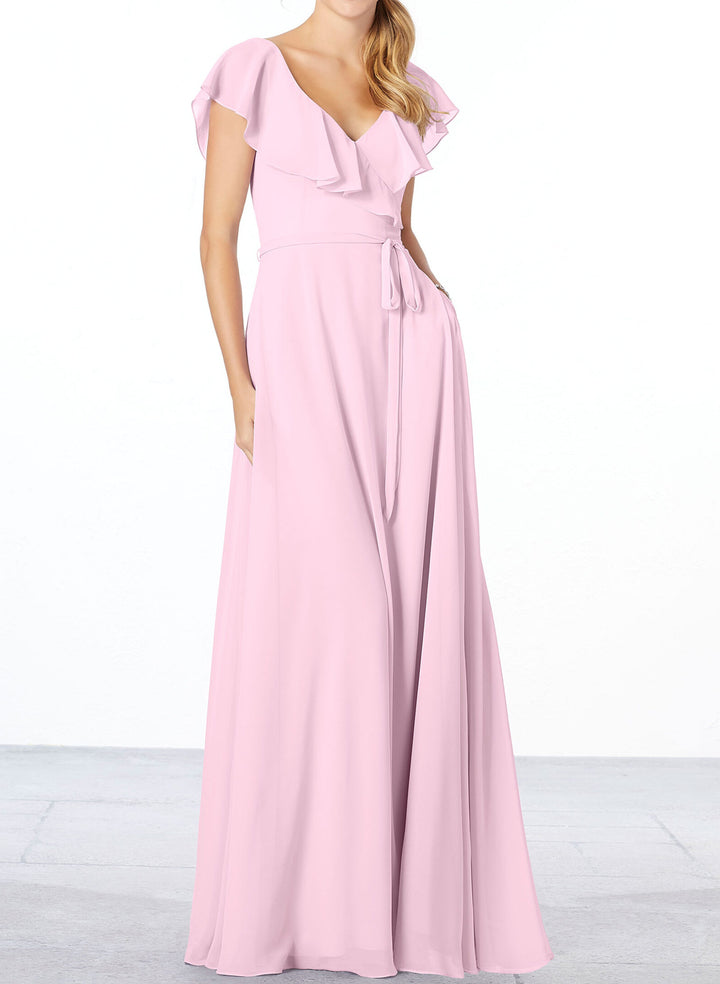 Chiffon A-Line Bridesmaid Dresses with Cascading Ruffles