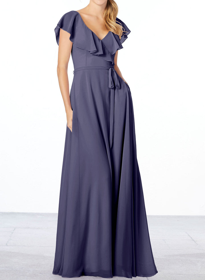 Chiffon A-Line Bridesmaid Dresses with Cascading Ruffles