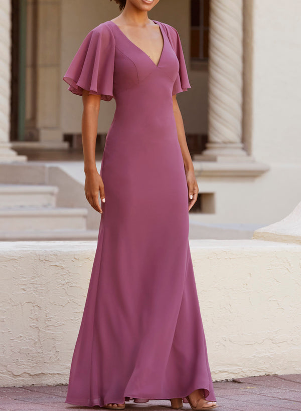 Sheath/Column Bridesmaid Dresses With Short Sleeves and Back Hole