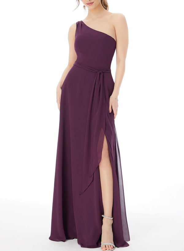 One-Shoulder A-Line Chiffon Bridesmaid Dresses With Front Split