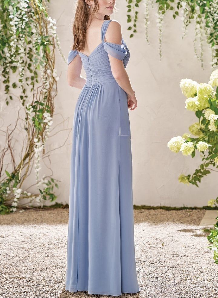 Cold Blue Neckline A-Line Bridesmaid Dresses With Ruffle
