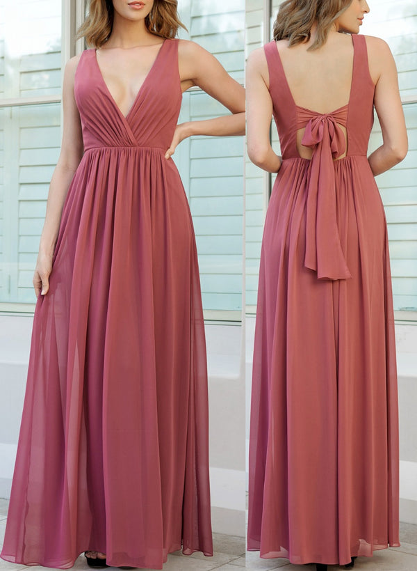 Bridesmaid Dresses With Chiffon A-Line Open Back V-neck