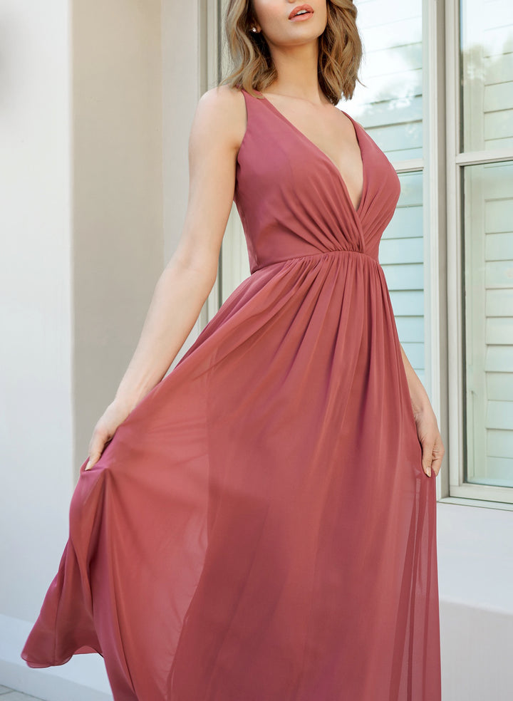 Bridesmaid Dresses With Chiffon A-Line Open Back V-neck