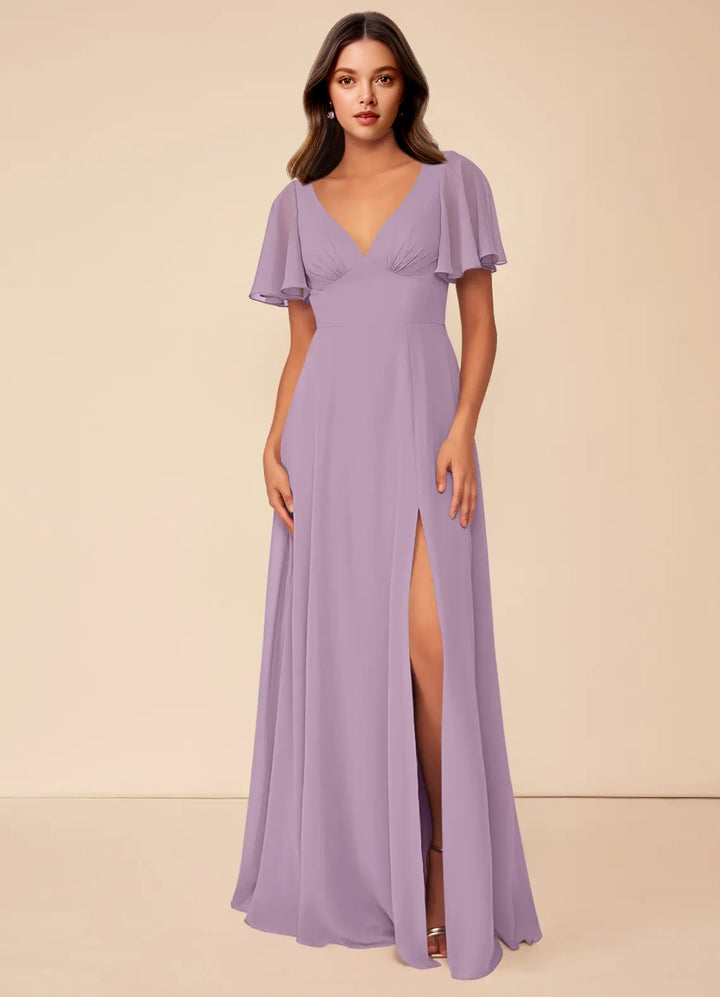 A-Line Bridesmaid Dress With Split Front and Back Hole