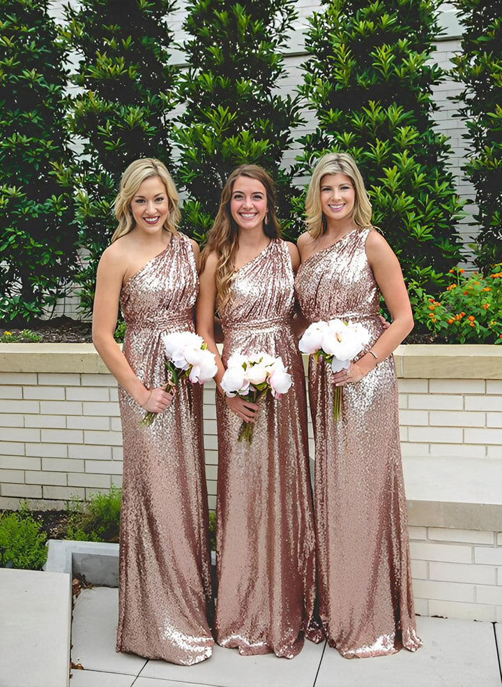 One Shoulder Sequined Bridesmaid Dress