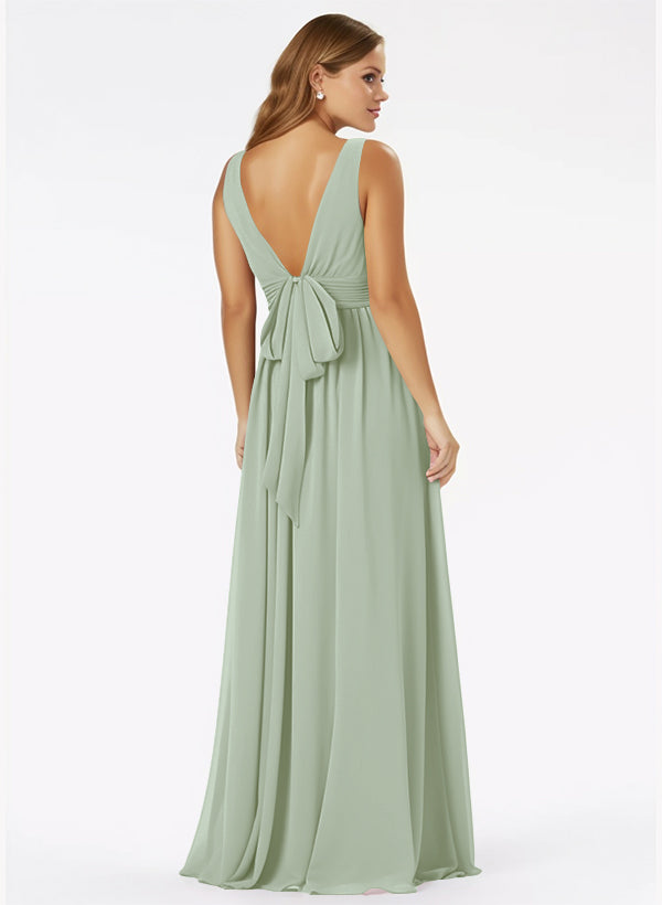 A-Line Bridesmaid Dresses With Ruffle and V-Neck