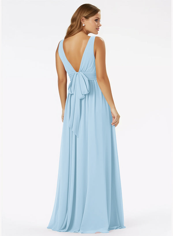 A-Line Bridesmaid Dresses With Ruffle and V-Neck