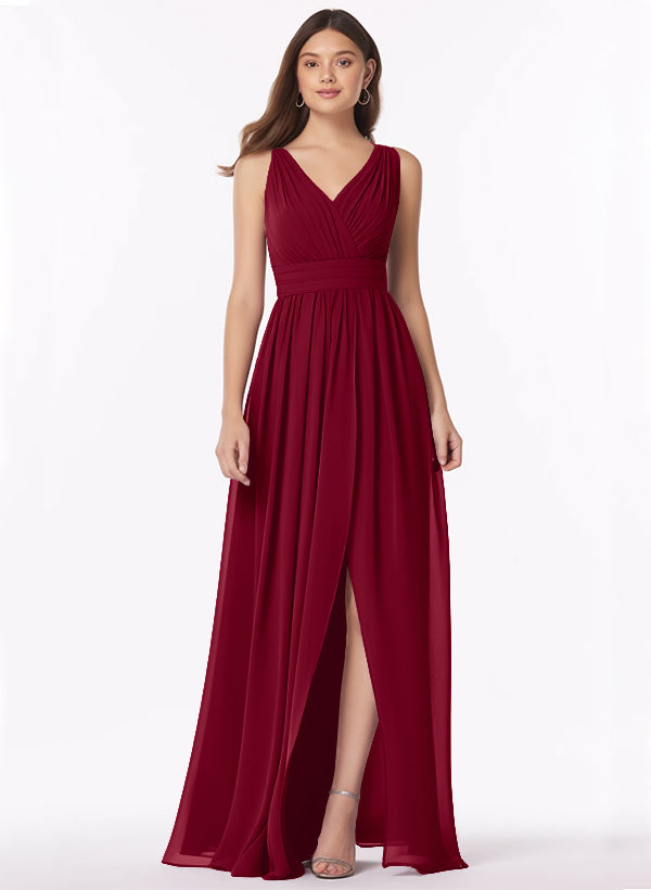 A-Line Bridesmaid Dresses With Ruffle and V-Neck